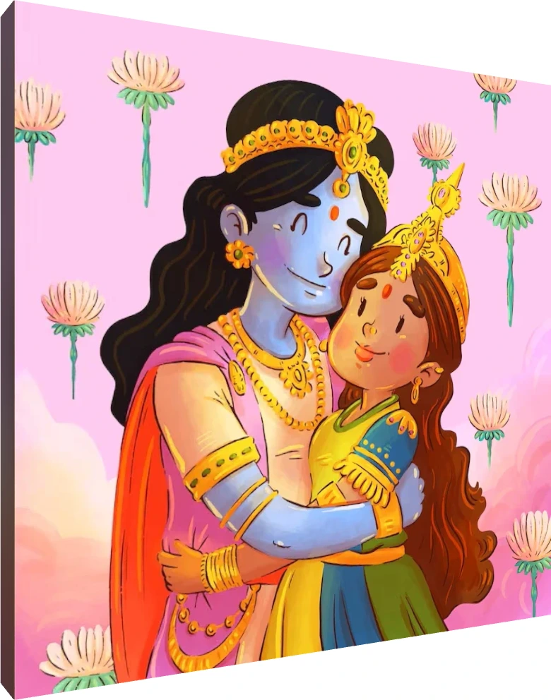 Cute Animated Radha Krishna Art Print wall art print | PrintPosters.in